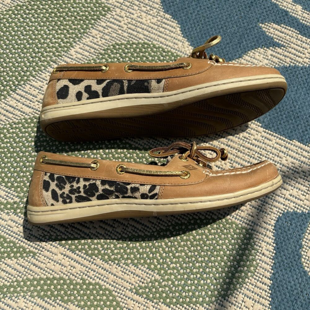 Sperry Firefish Cheetah Linen Women’s Topsider Leather Shoes 7.5M